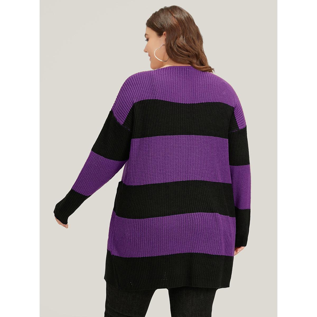 Plus Size Halloween Colorblock Patched Pocket Tunic Cardigan Eggplant Women Casual Loose Long Sleeve Festival-Halloween Cardigans BloomChic 12/L Product Image