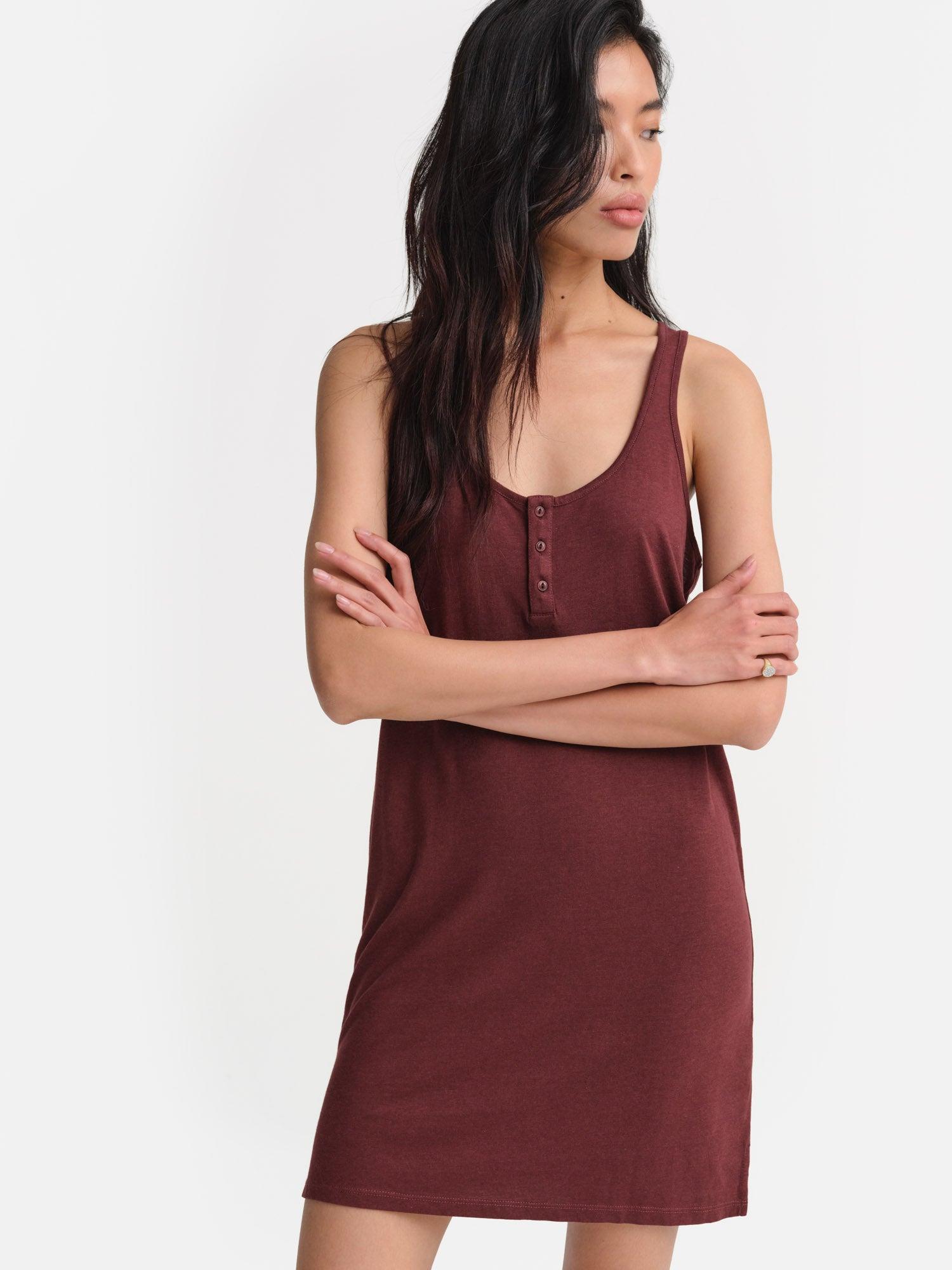 Tencel Sleep Button Down Tank Dress Female Product Image