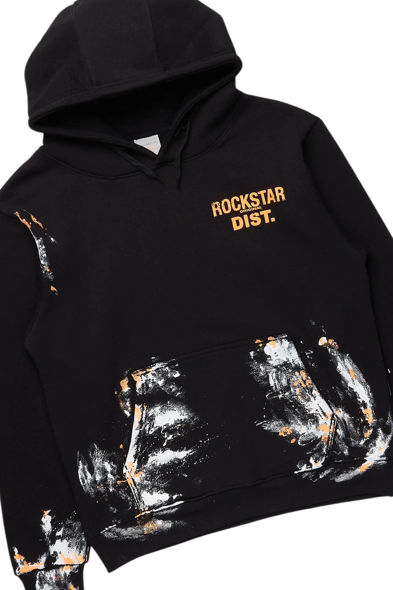 Folly Black/Orange Hoodie/Baggy Stacked Flare Pant Set Male Product Image