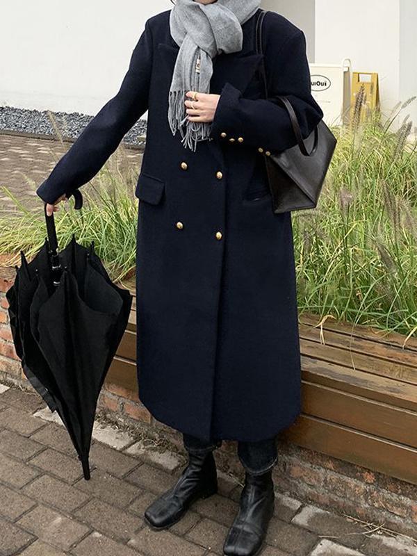 Solid Flap Detail Peacoat Jacket Product Image