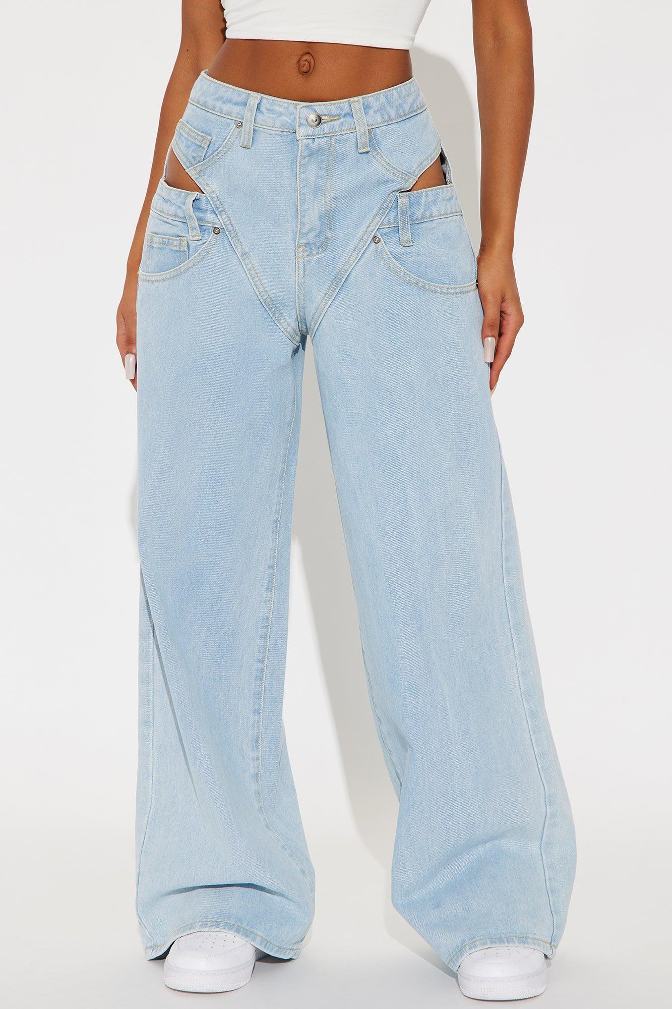 She's An Icon Cut Out Wide Leg Jeans - Light Wash Product Image