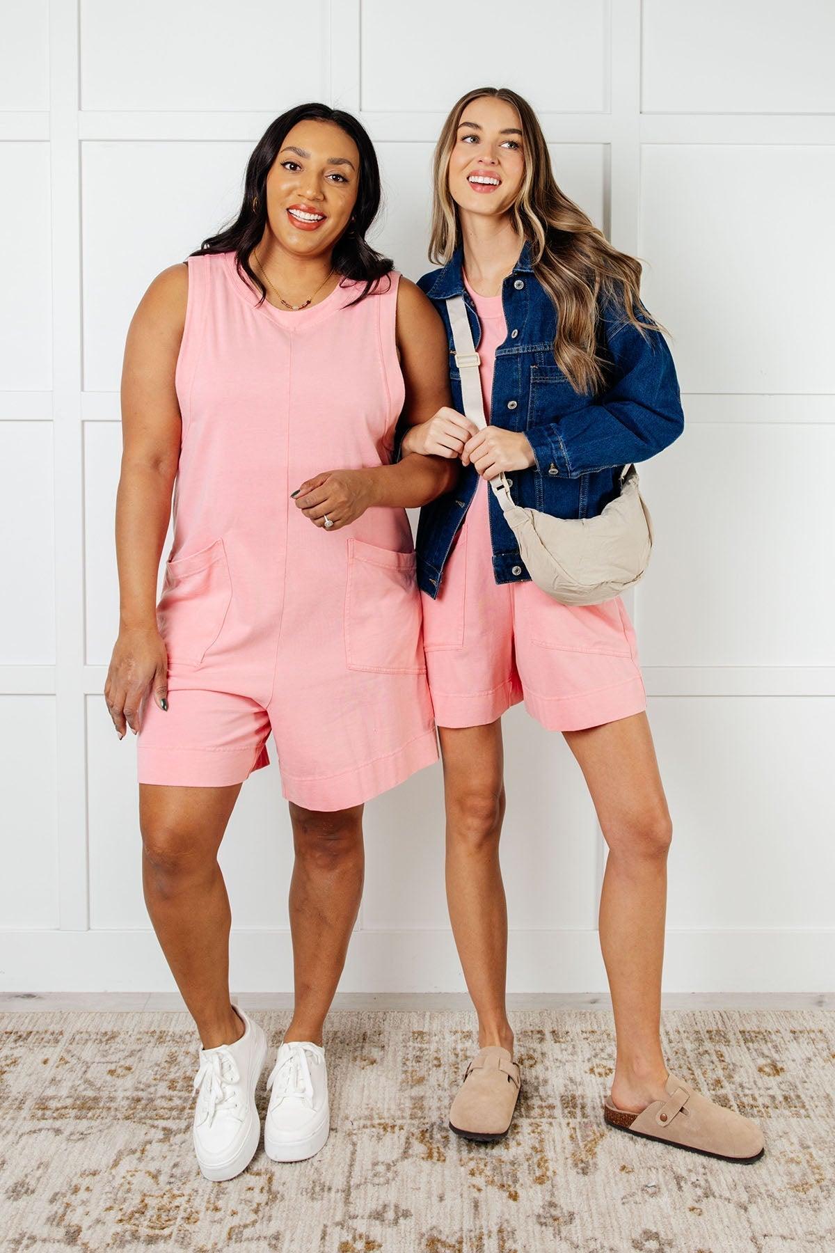 Up and Running Mineral Wash Romper in Coral Pink (Online Exclusive) Product Image