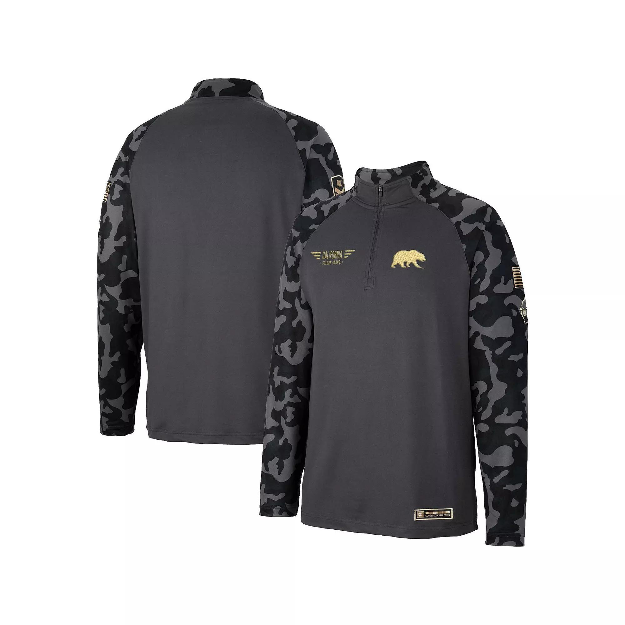 Men's Colosseum Charcoal Cal Bears OHT Military Appreciation Long Range Raglan Quarter-Zip Jacket, Size: Large Product Image