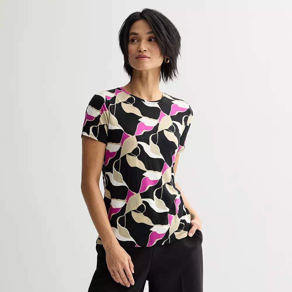 Women's Nine West Essential Crewneck Tee, Size: XS, Black Abstract Product Image