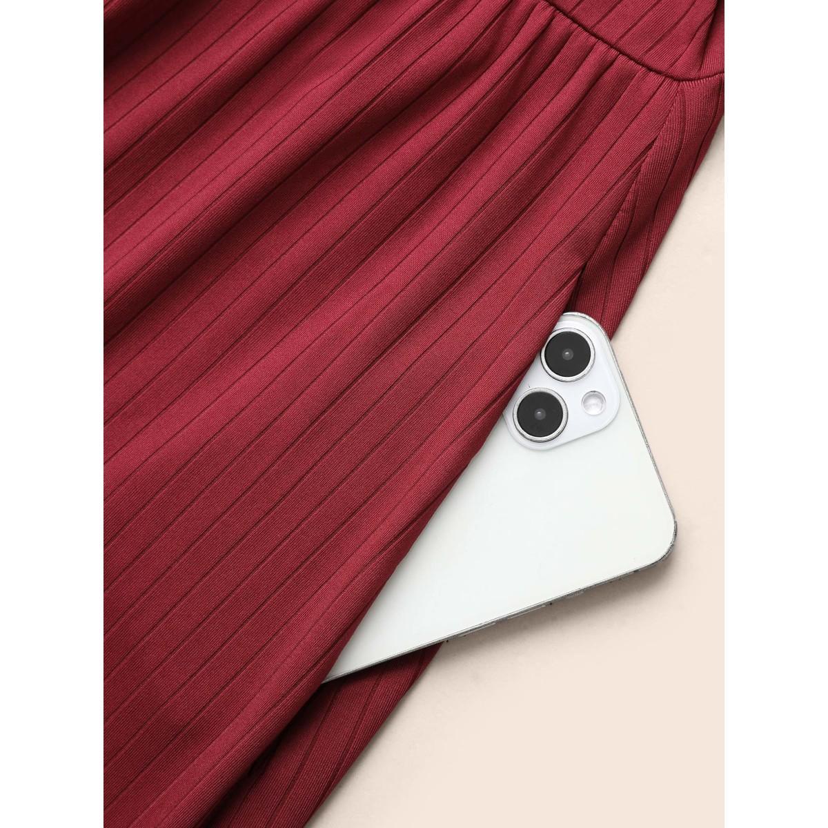 Plus Size V Neck Button Detail Rib Knit Dress Burgundy Women Casual Texture V-neck Long Sleeve Curvy BloomChic 30/6X Product Image