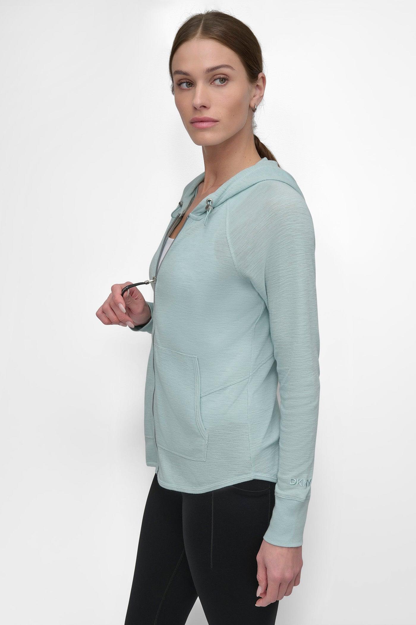FULL ZIP MINI SLUB WAFFLE HOODIE WITH POCKETS Product Image