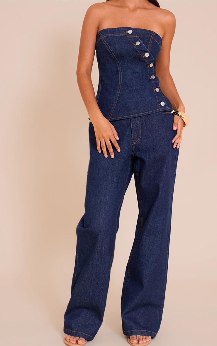 Petite Indigo Wide Leg Mid Rise Jeans Product Image