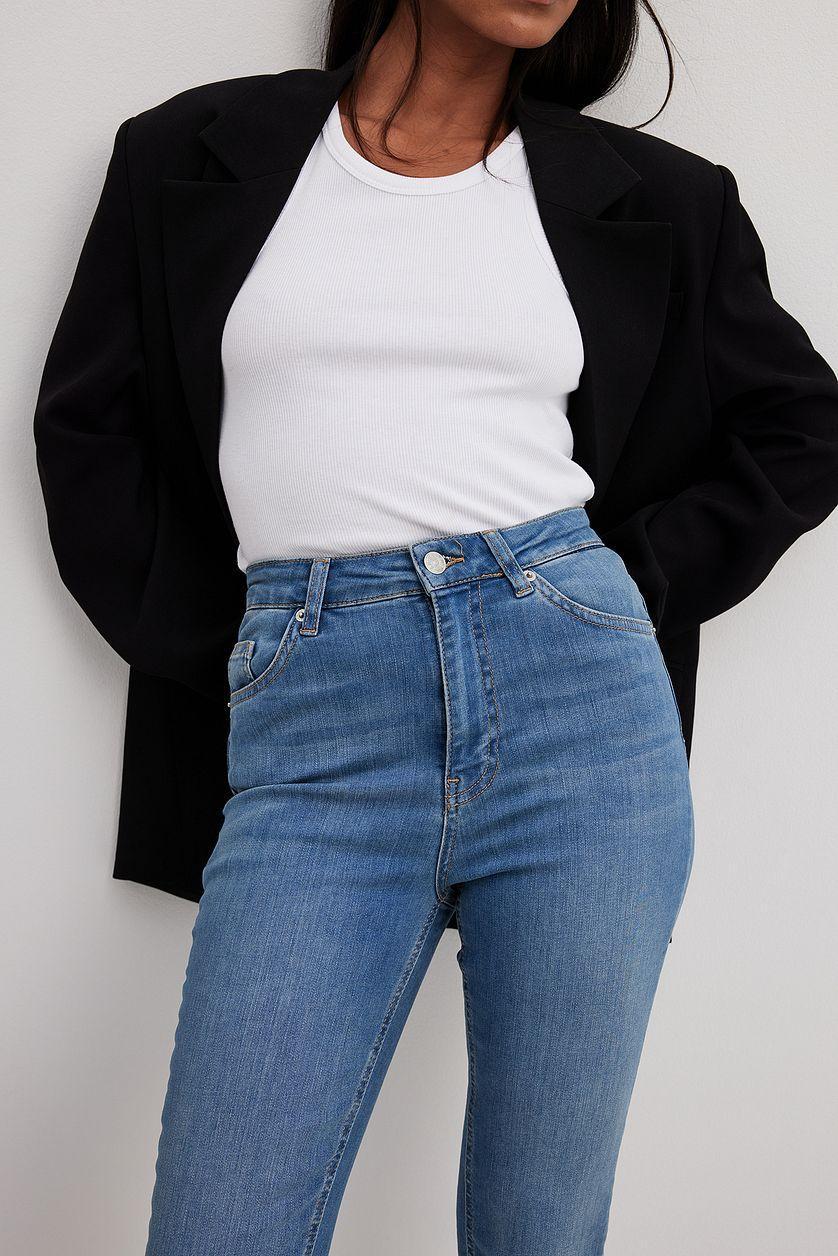 Skinny High Waist Raw Hem Jeans Product Image