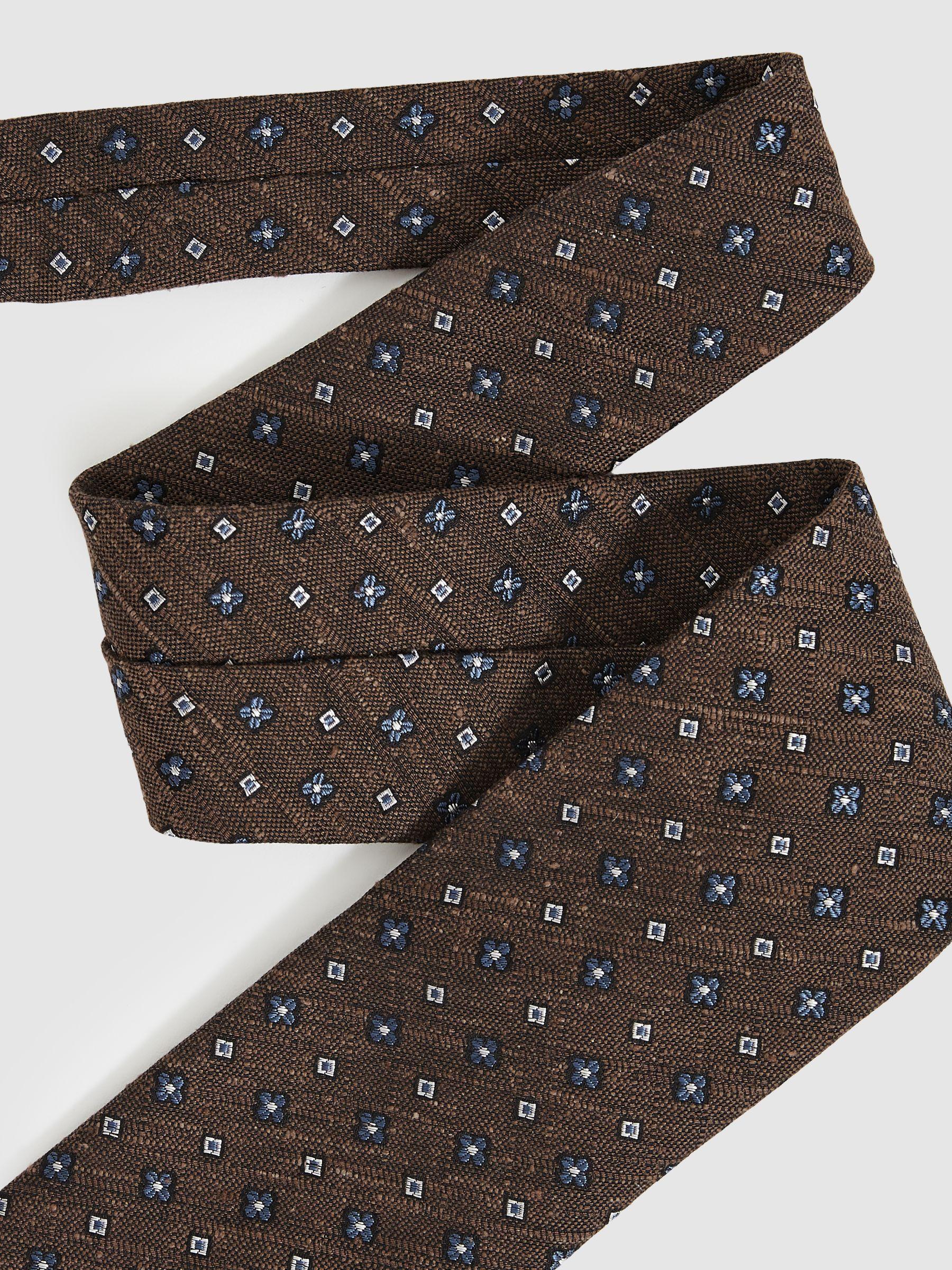 Silk-Blend Mini-Floral Tie in Tobacco Brown Product Image