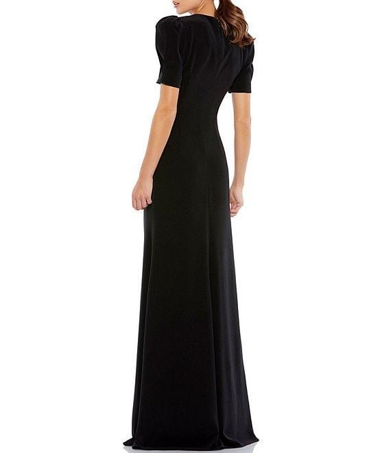Mac Duggal Plunging V-Neck Short Puffed Sleeve Cut-Out Gown Product Image