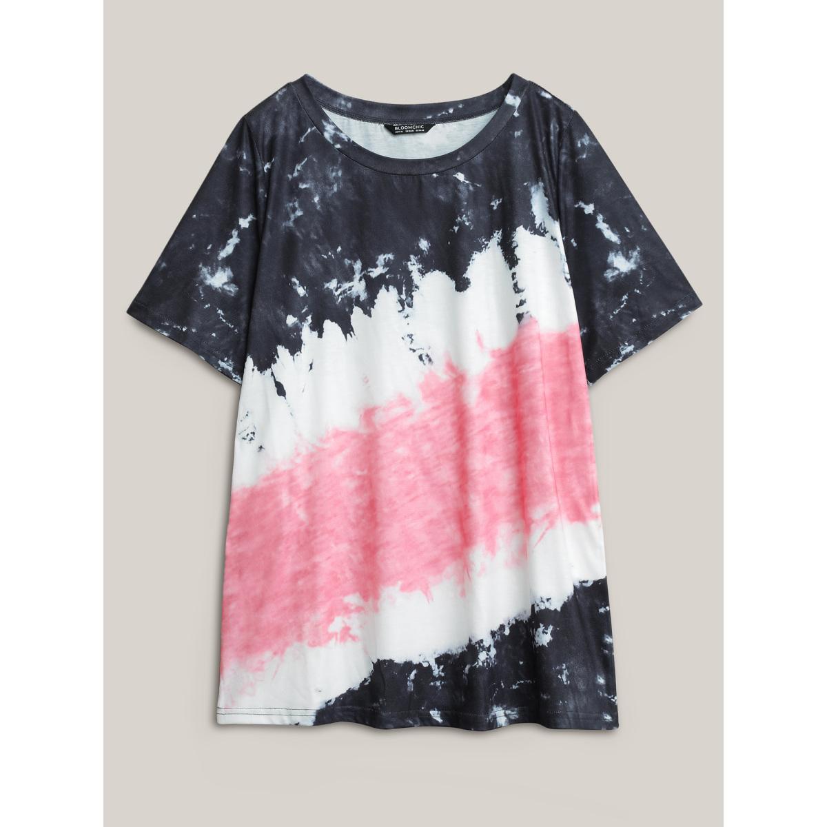Plus Size Tie Dye Round Neck T-shirt Multicolor Women Casual Tie Dye Round Neck Everyday T-shirts BloomChic 28/5X Product Image