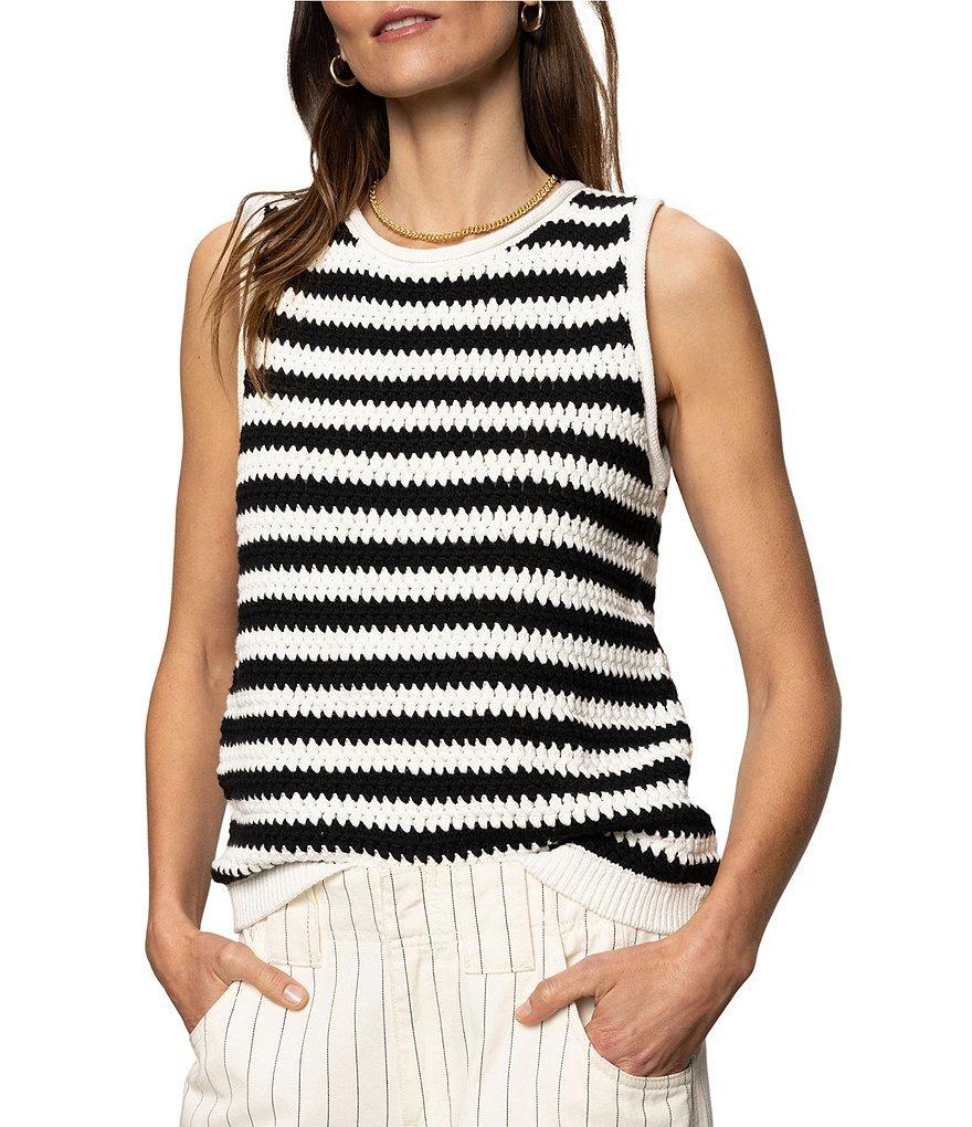 Sanctuary Stripe Print Crew Neck Sleeveless Hand Crochet Shell Product Image
