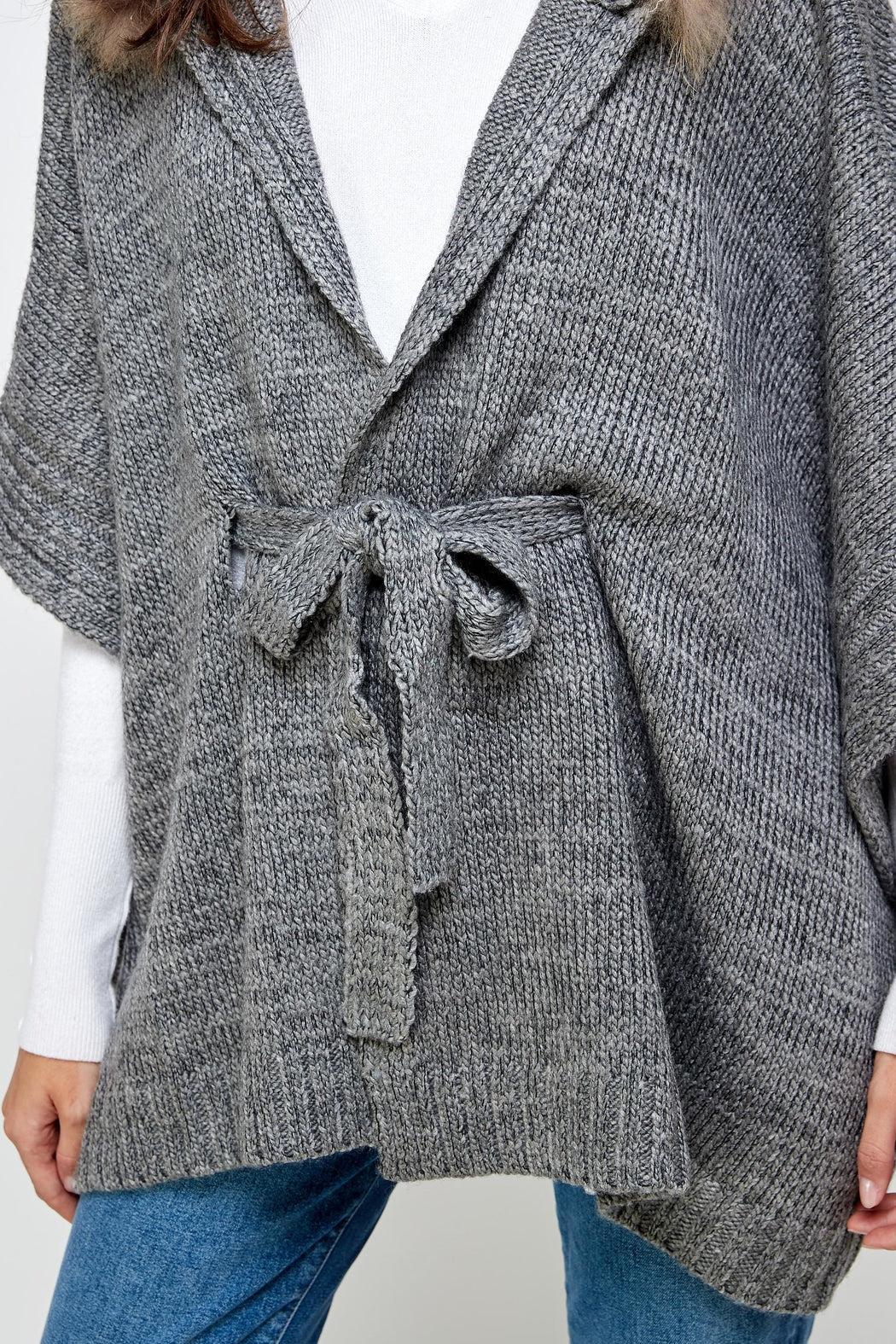 Hoodie Poncho Sweater Cardigan Fur Trim Top Product Image