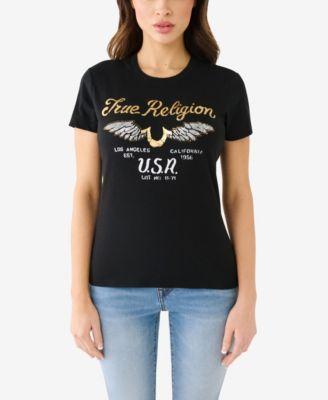 True Religion Womens Short Sleeve Crystal Wing Horseshoe T-shirt Product Image