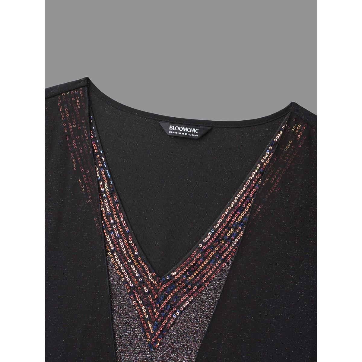 Plus Size 2-In-1 Sequin Patchwork Mesh Dress Black Women Cocktail Texture Party Curvy Bloomchic 28/5X Product Image