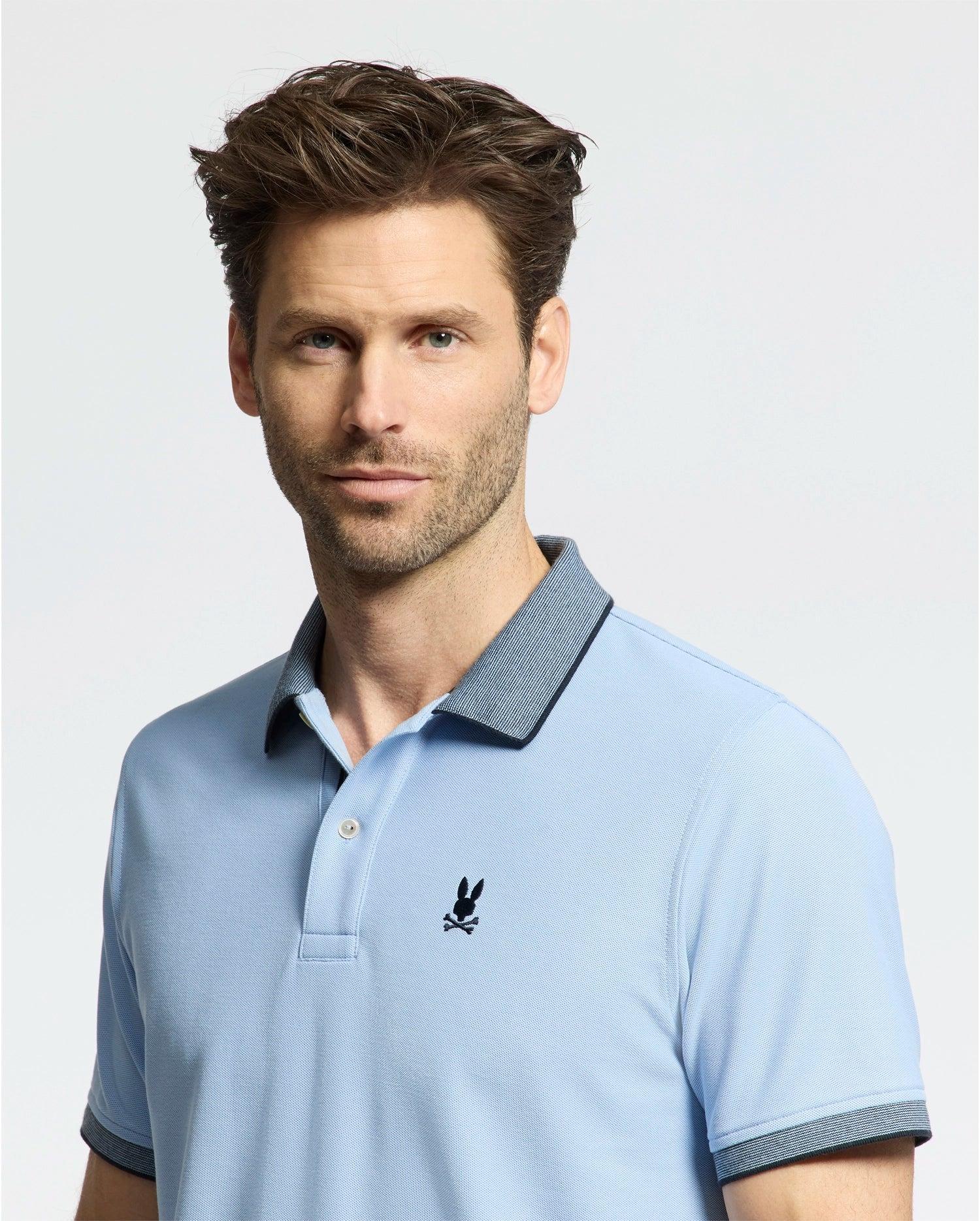 Men's Jonas Micro Stripe Collar Pique Polo 472 SERENITY / XXL Product Image