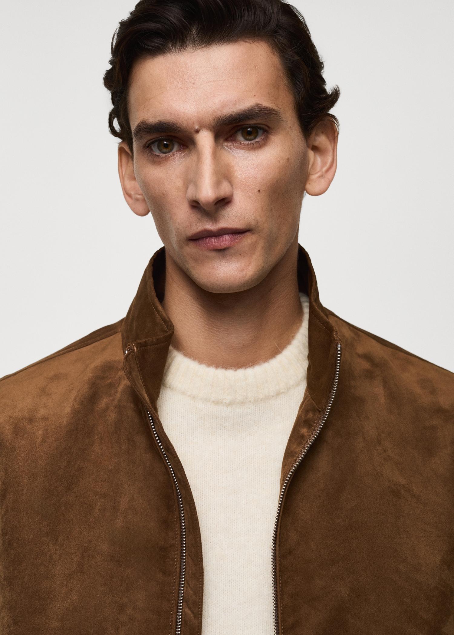 Suede-effect jacket with zip - Men | MANGO USA Product Image