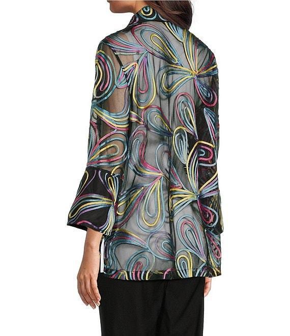 Ali Miles Point Collar 3/4 Sleeve Mesh Soutache Embroidered Jacket Product Image