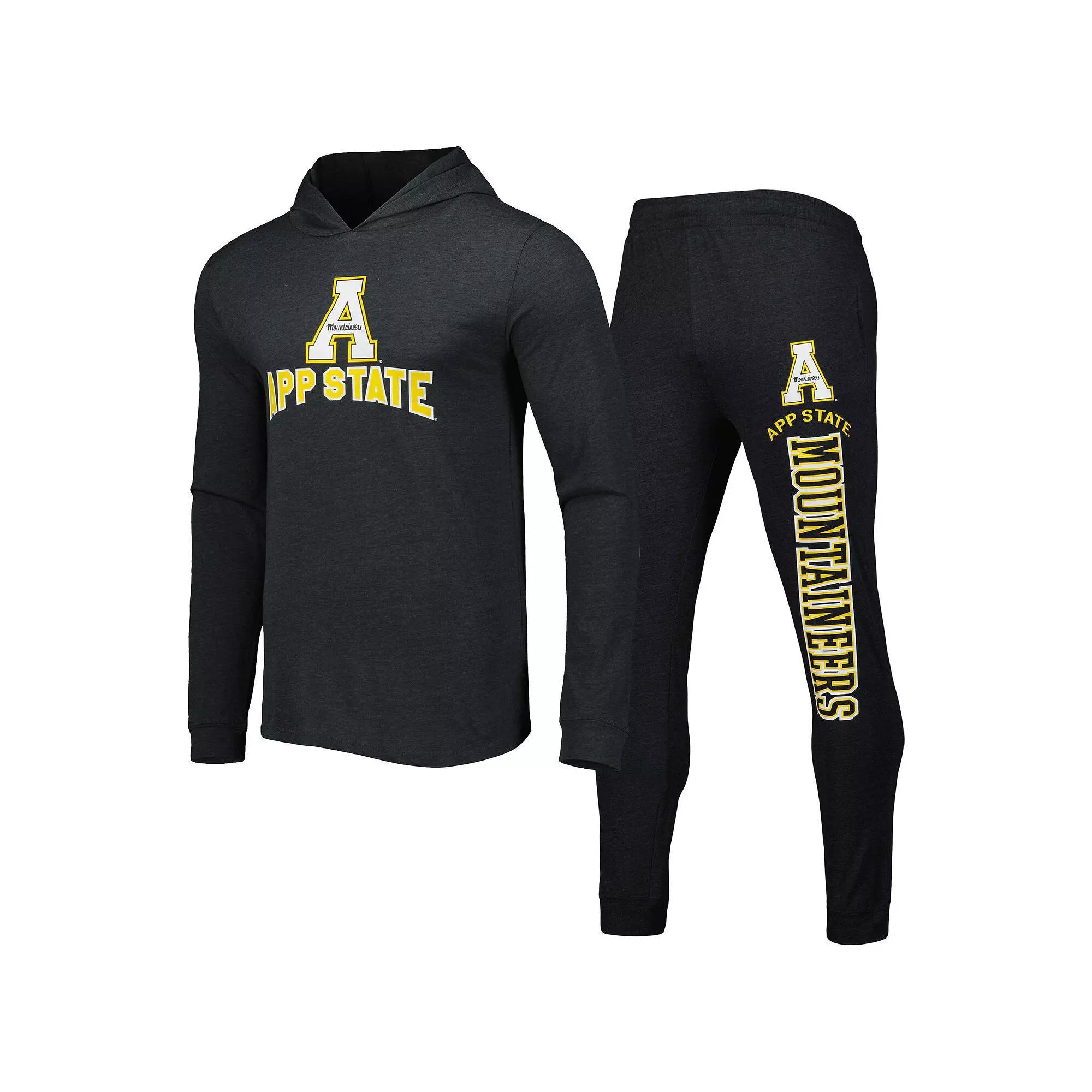 Men's Concepts Sport Black/Charcoal Appalachian State Mountaineers Meter Pullover Hoodie & Joggers Sleep Set, Size: XL, App Black Product Image