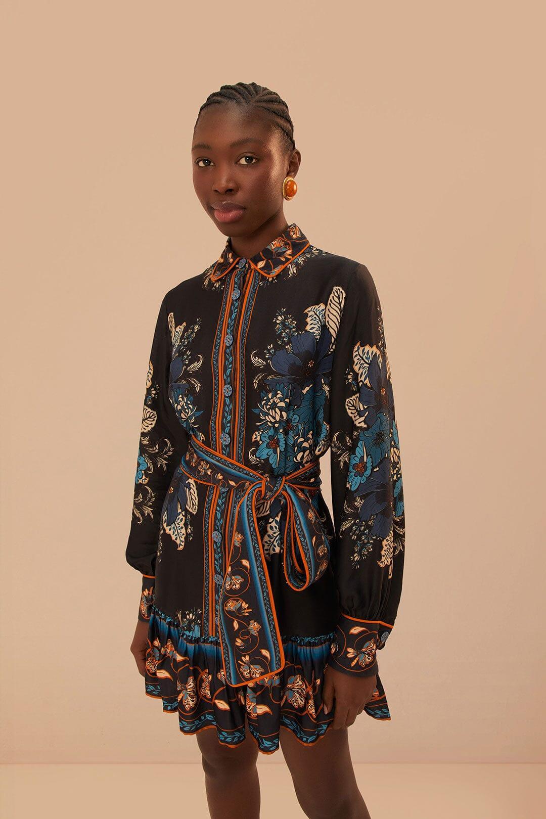 Black Blossom Tapestry LENZING ECOVERO Viscose Mini Dress, BLOSSOM TAPESTRY BLACK / XL Product Image