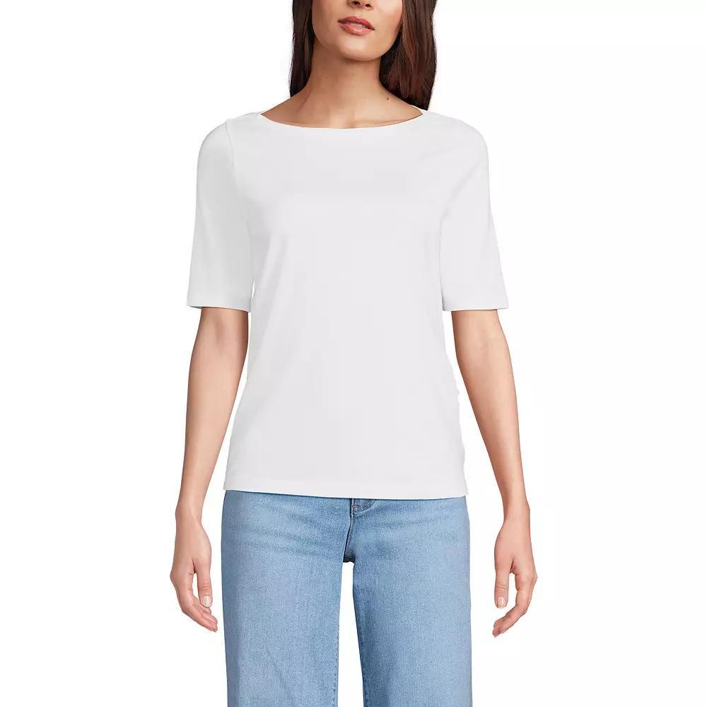 Petite Lands' End Elbow Sleeve Supima Boatneck Top, Women's, Size: Small Petite, White Product Image