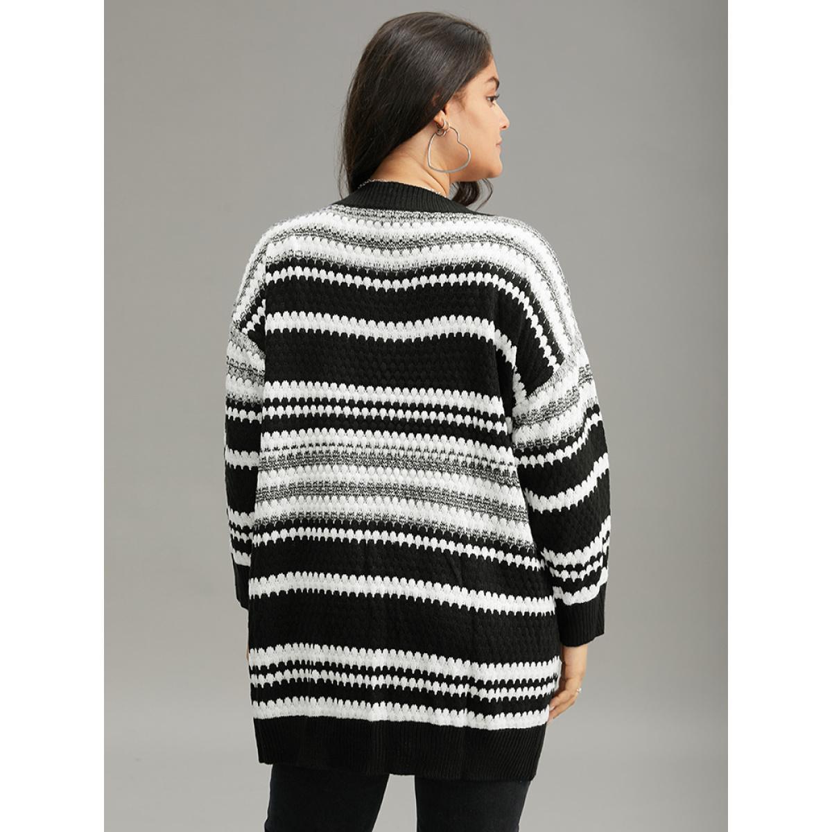 Plus Size Striped Patched Pocket Button Up Cardigan Multicolor Women Casual Loose Long Sleeve Dailywear Cardigans BloomChic 30/6X Product Image