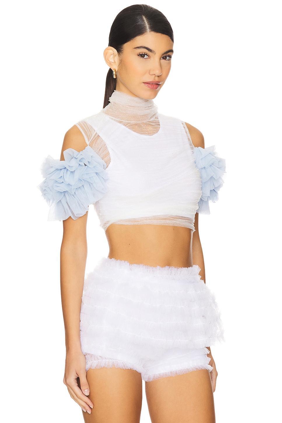 Shirred Bandage Wrap Top With Puff Sleeves Susan Fang Product Image