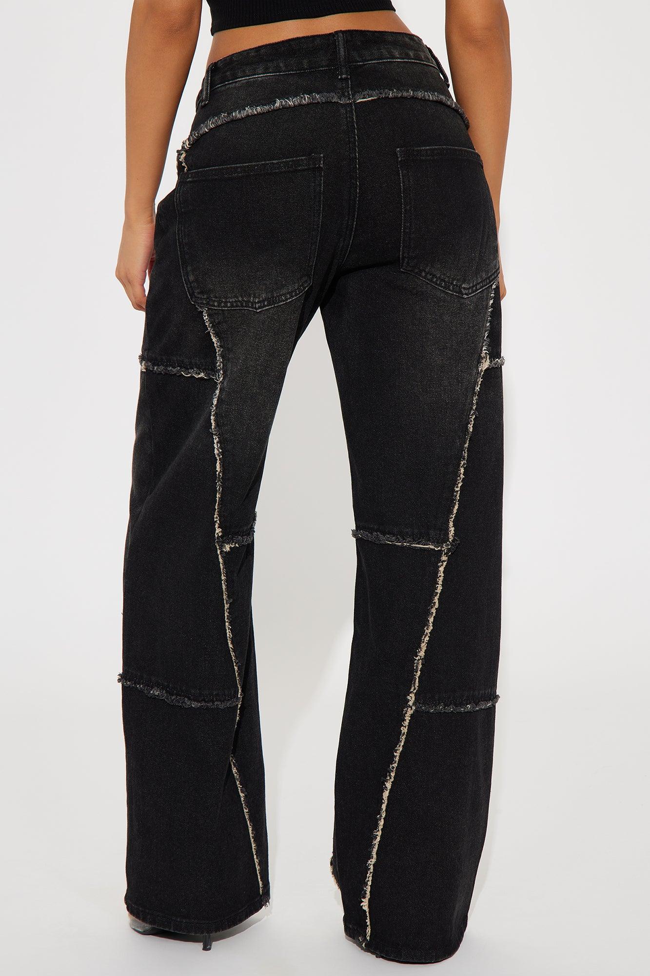Sorella Non Stretch Frayed Wide Leg Jeans - Black Wash Product Image