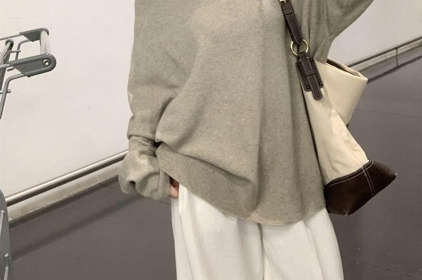 Long Sleeve One Shoulder Plain Knit Oversized Top Product Image