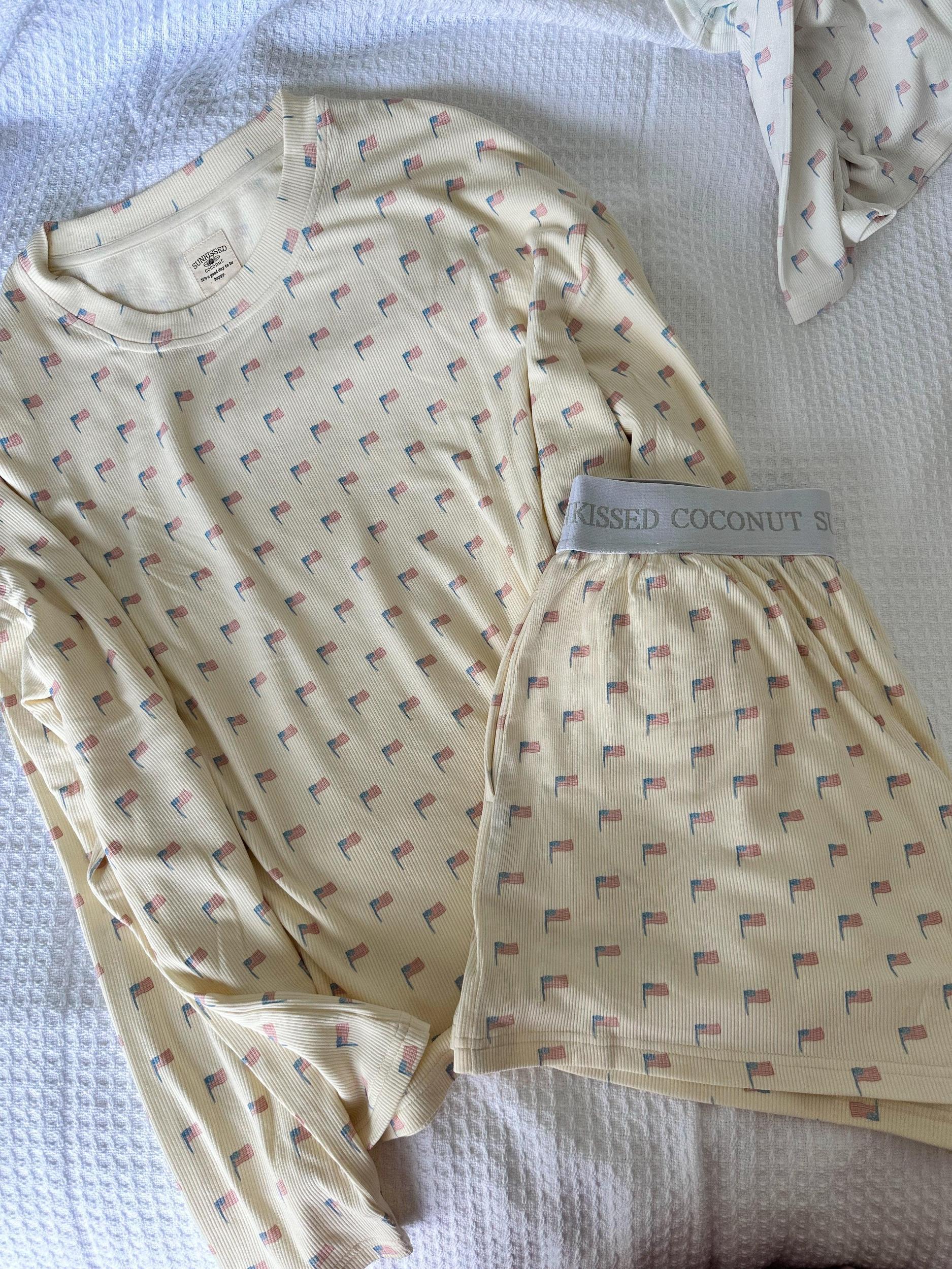 Pale Yellow American Flag Pajama Pattern Shorts Product Image