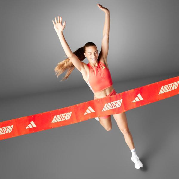 adidas Adizero Running Gel Pocket Crop Top Semi Lucid Red XL Womens Product Image