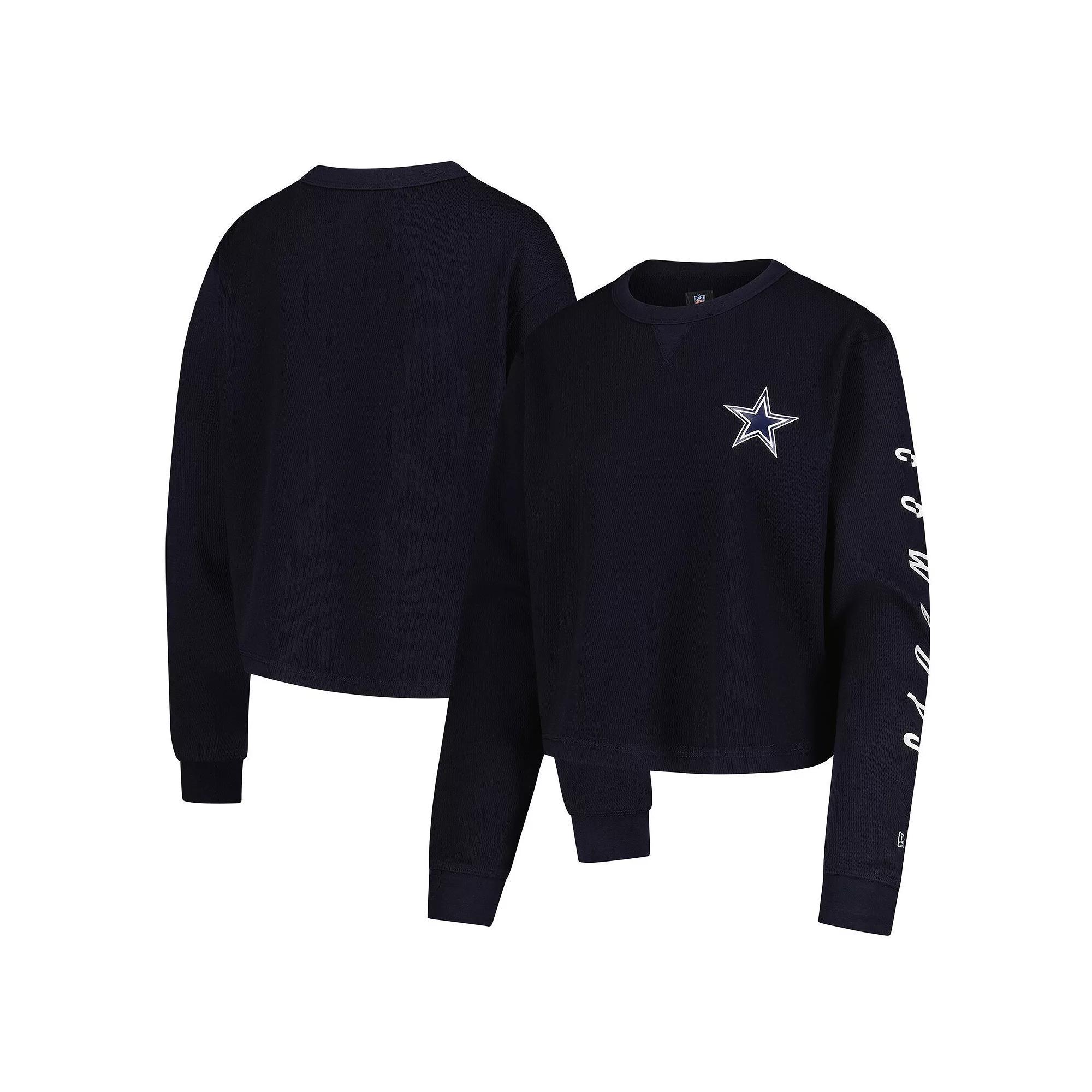 Women's New Era  Navy Dallas Cowboys Thermal Cropped Long Sleeve T-Shirt, Size: Large, Blue Product Image