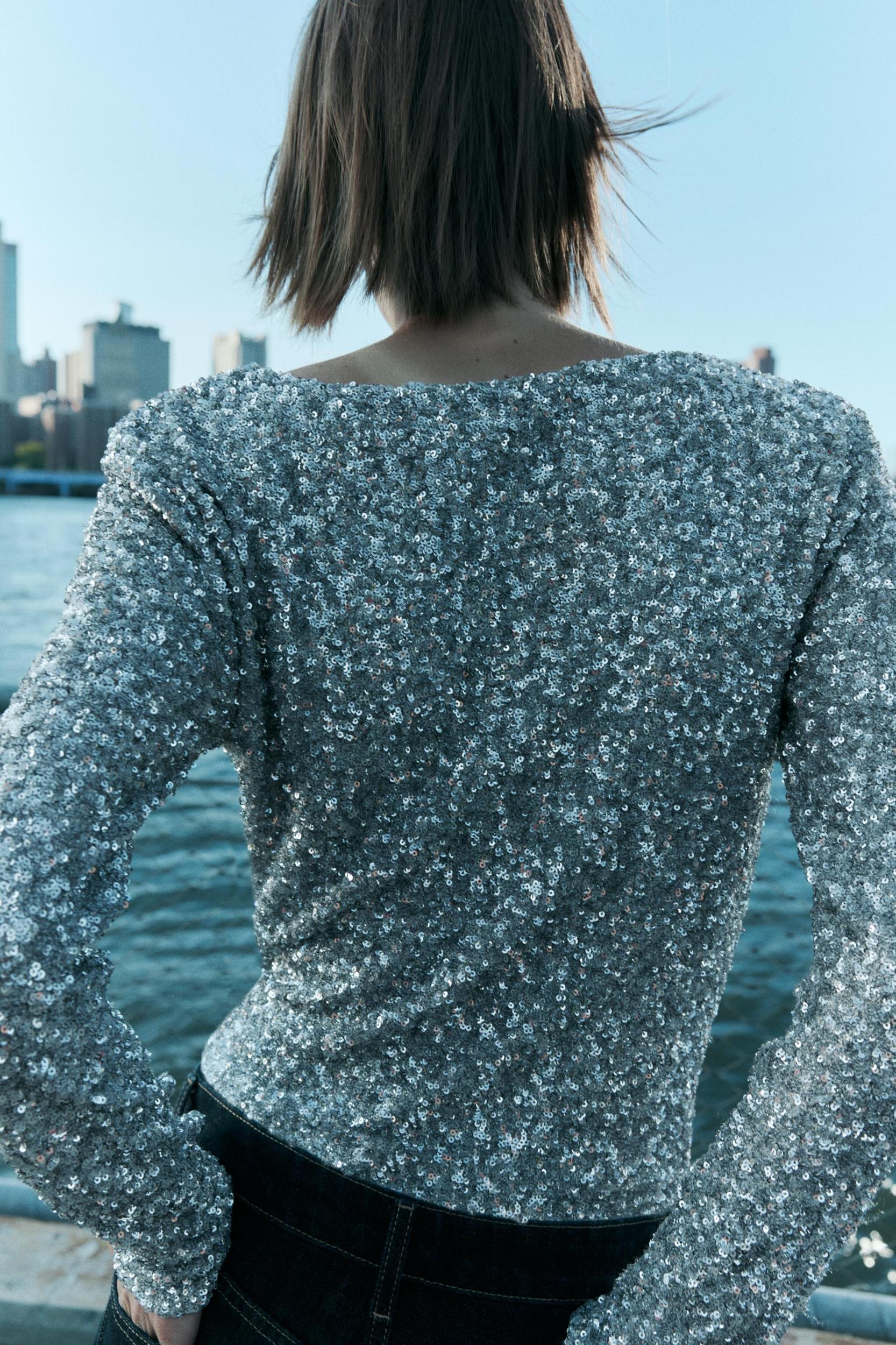 DRAPED BODYSUIT WITH SEQUINS Product Image