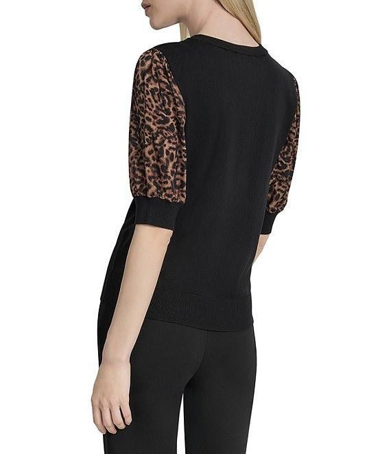 DKNY by Donna Karan Mix Media Cheetah Puff Sleeve Top Product Image