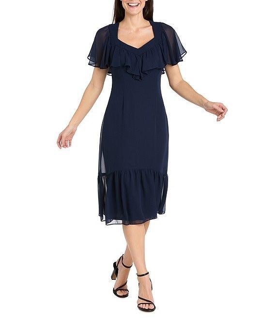 R & M Richards Sweetheart Neck Drop Waist Midi Dress Product Image