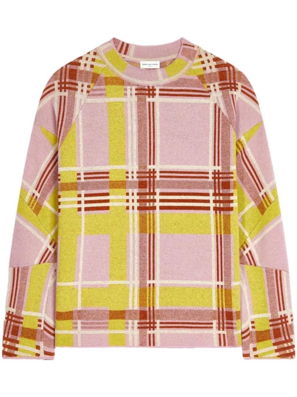 DRIES VAN NOTEN Checked Crew-neck Jumper In Pink Product Image