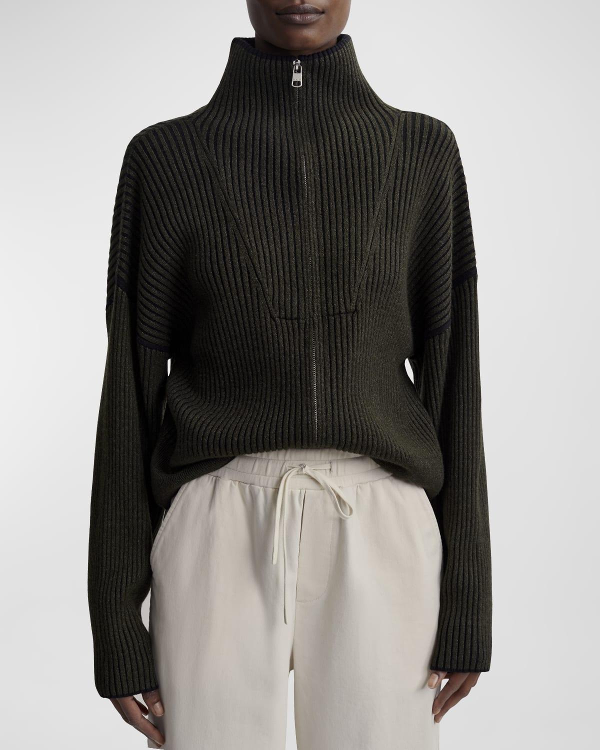 Womens Carmen Zip-Front Rib-Knit Sweater Product Image