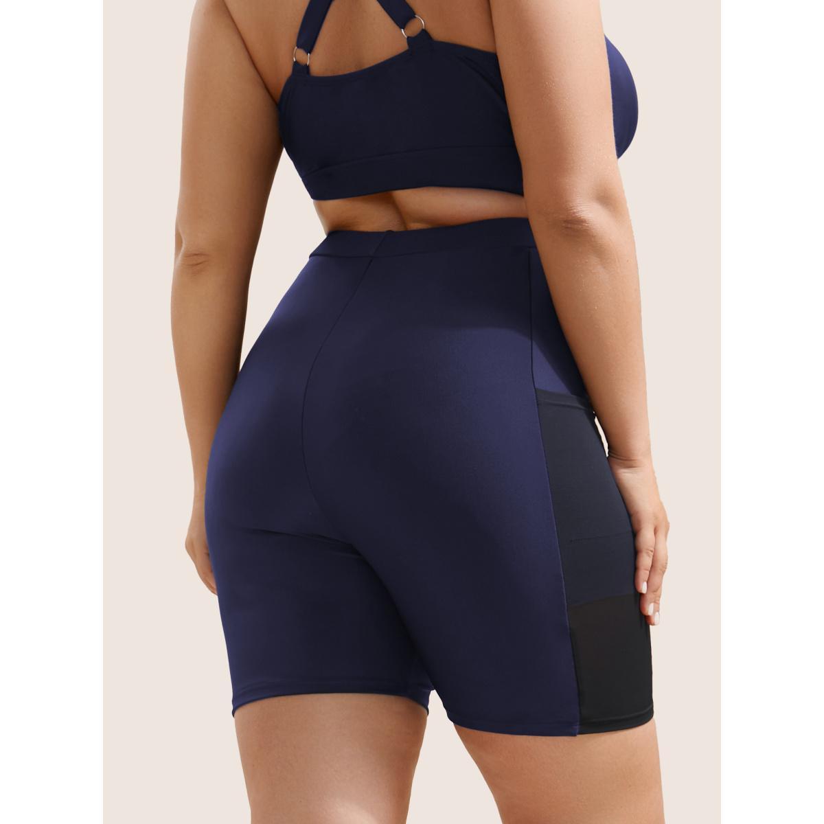 Plus Size Plain Mesh Patchwork Patched Pocket Swim Bottoms Women's Swimwear Indigo Beach See through High stretch Skinny High Rise Slanted pocket Curve Swim Bottoms BloomChic 10/M Product Image