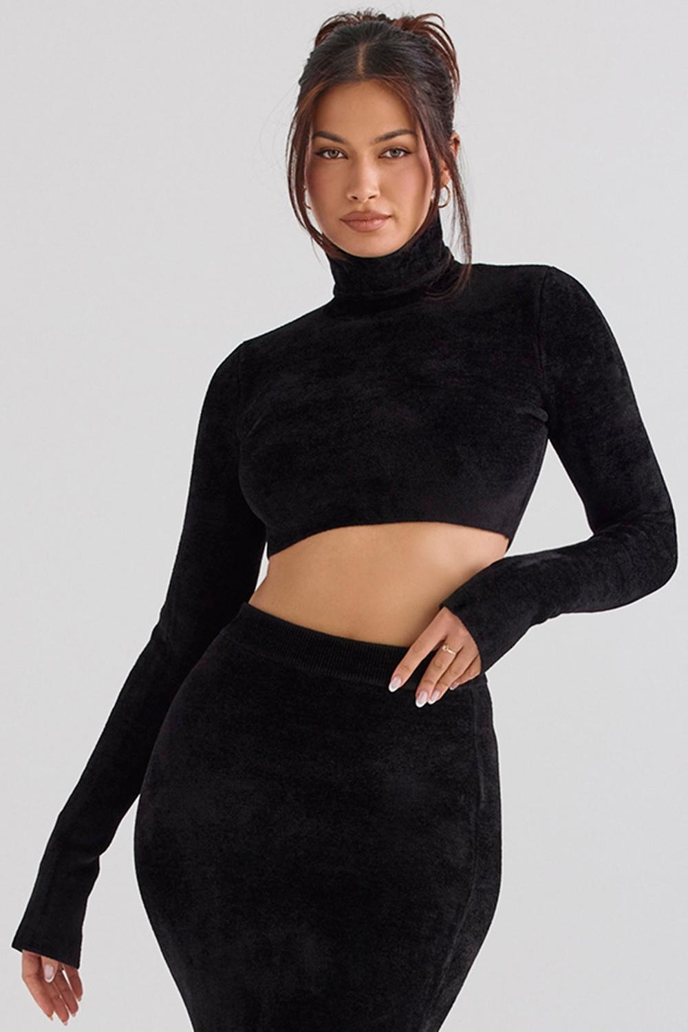 Suri Black Chenille Cropped Top Product Image