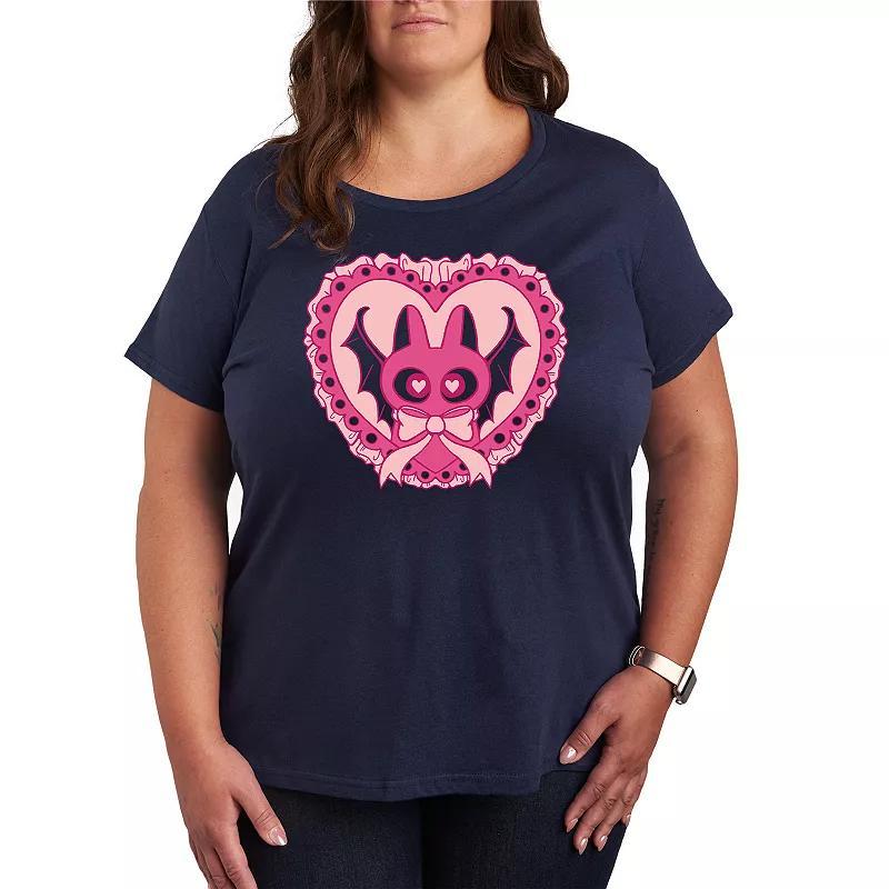 Plus Size Bat Cat Coquette Graphic Tee, Womens Blue Product Image