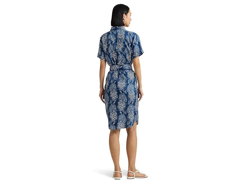 Lauren Ralph Lauren Petite Floral Belted Linen Shirtdress Cream) Women's Dress Product Image