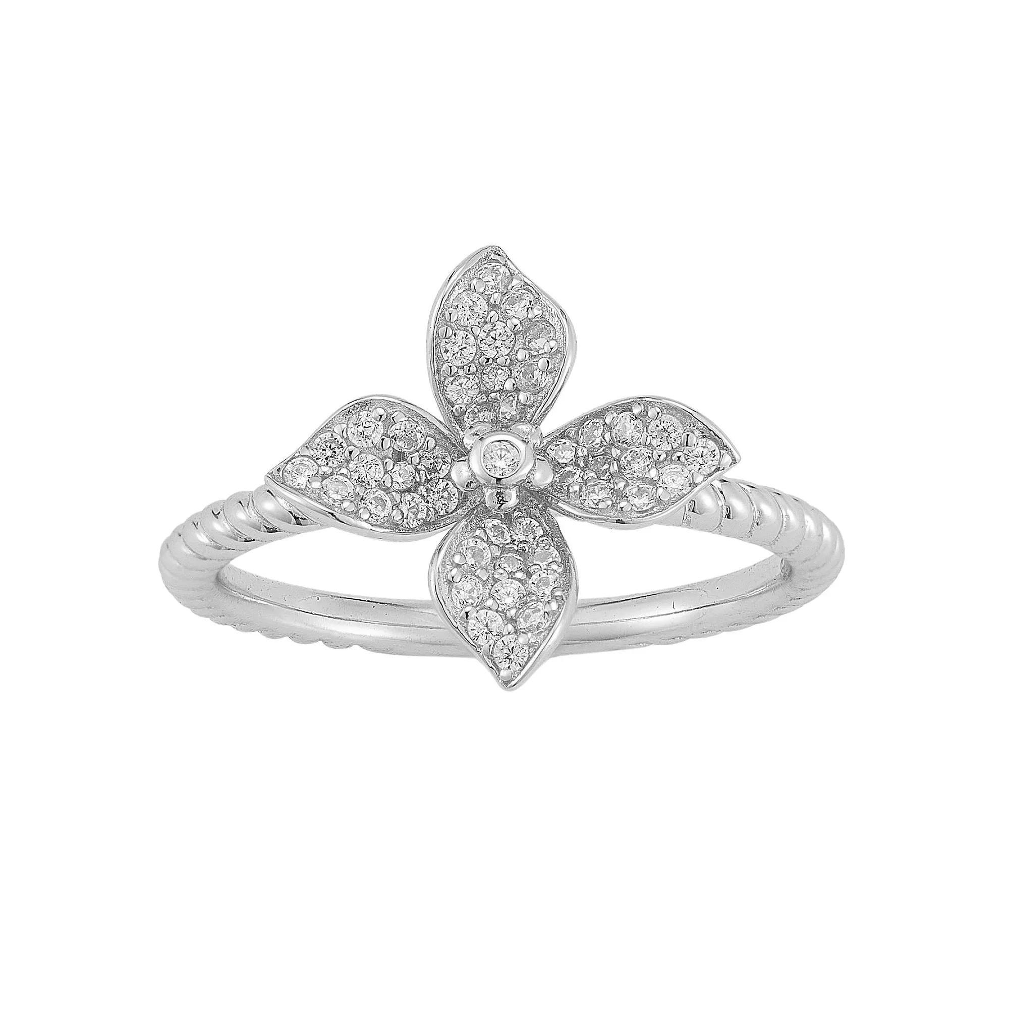 Sunkissed Sterling 14k Gold Over Silver Cubic Zirconia Clover Ring, Women's, Size: 6, Silver Tone Product Image