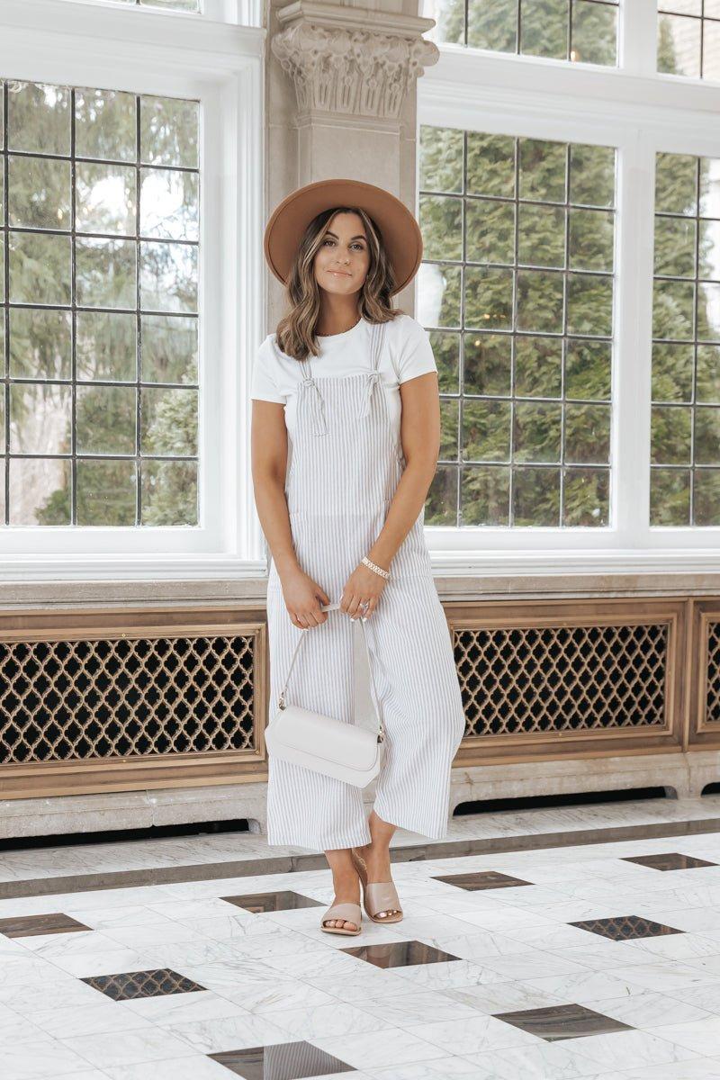 Taupe Stripe Linen Jumpsuit Product Image