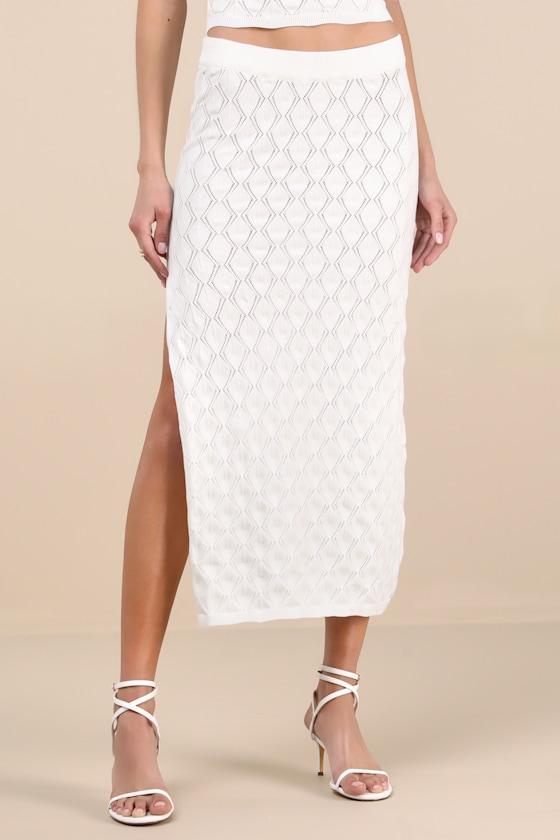 Daisy Ivory Pointelle Knit Midi Skirt Product Image