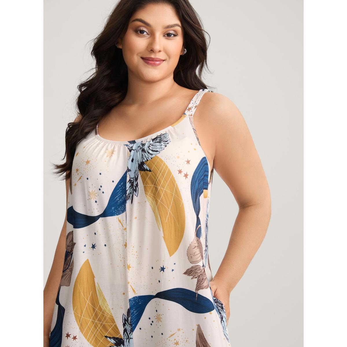Plus Size Multicolor Star And Moon Print Wide-Leg Jumpsuit Women Sleeveless U-neck Everyday-Casual Loose Jumpsuits BloomChic 30/6X Product Image
