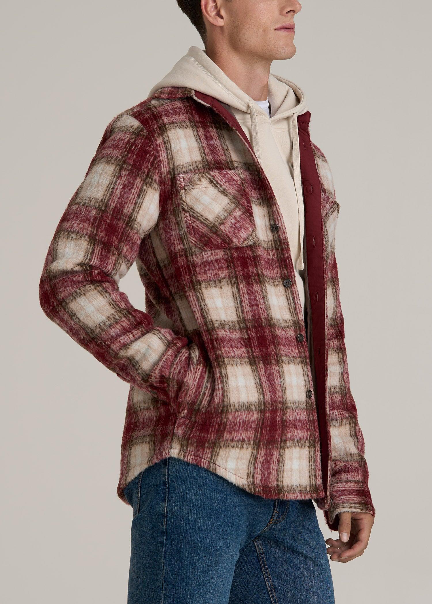 Brushed Flannel Overshirt for Tall Men in Ecru and Red Plaid Product Image