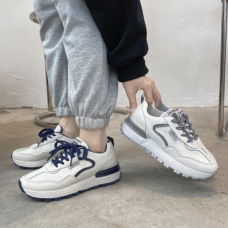 Platform Contrast Trim Lace-Up Sneakers Product Image
