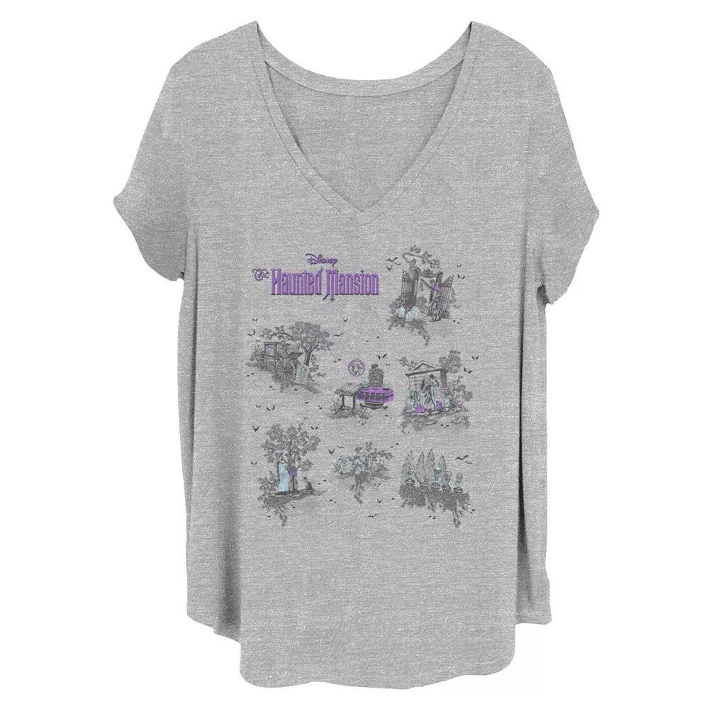 Disney's The Haunted Mansion Women's Map V-Neck Tee, Girl's, Size: 4XL, Grey Gray Product Image