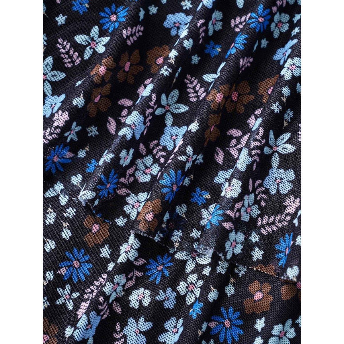 Plus Size One Shoulder Ditsy Floral Ruffles Swim Dress Women's Swimwear Black Beach Bodycon One-shoulder neck High stretch Curve Swim Dresses BloomChic 12/L Product Image