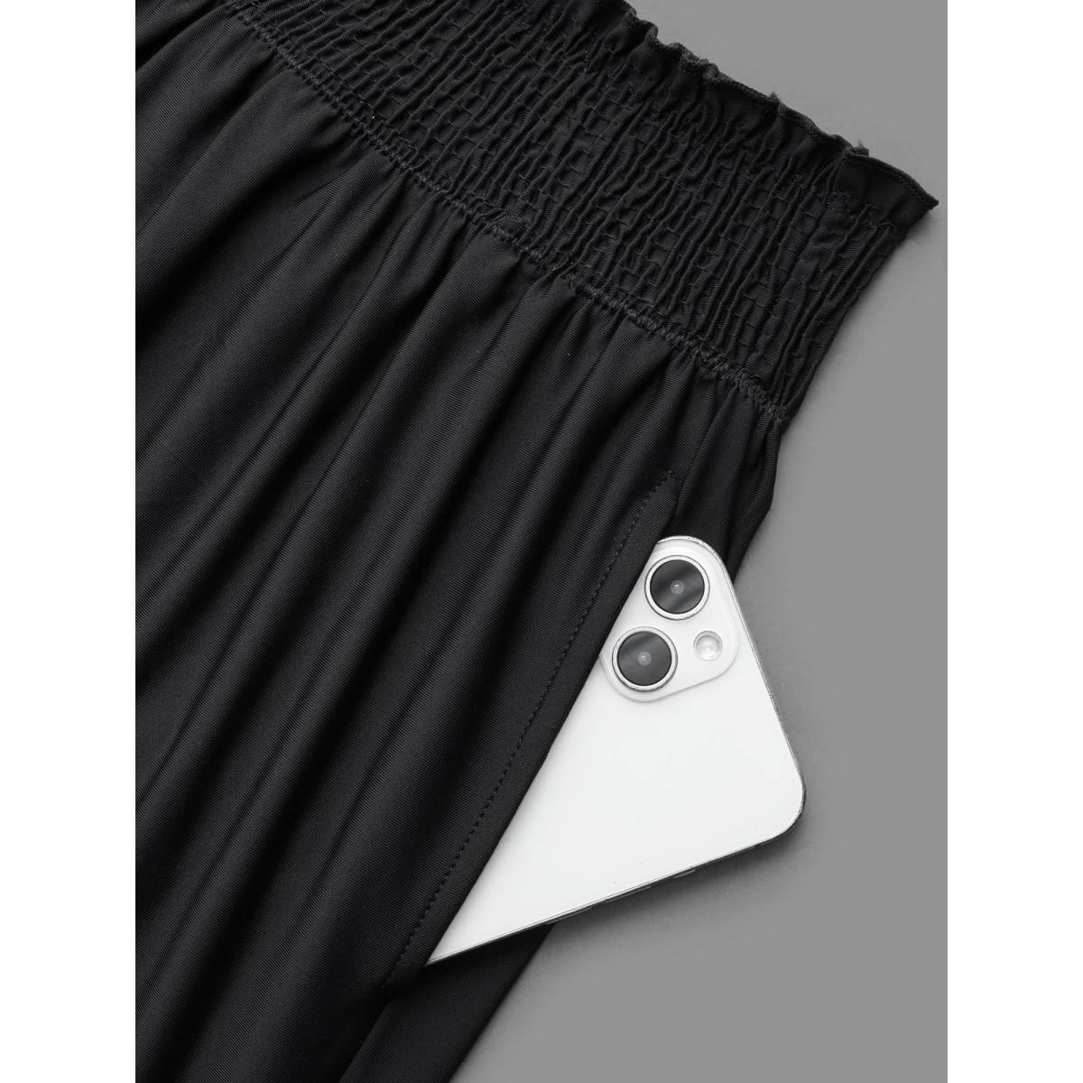 Plus Size Shirred Pocket Elastic Waist Swim Bottom Women's Swimwear Black Beach Shirred High stretch Bodycon High Rise Side seam pocket Curve Swim Bottoms BloomChic 26/4X Product Image